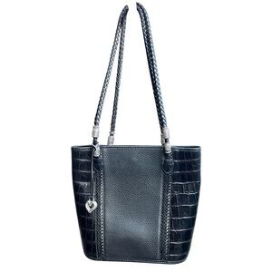 BRIGHTON LEATHER PURSE Black Women's SHOULDER Bag SIVER EMBOSSES CROC